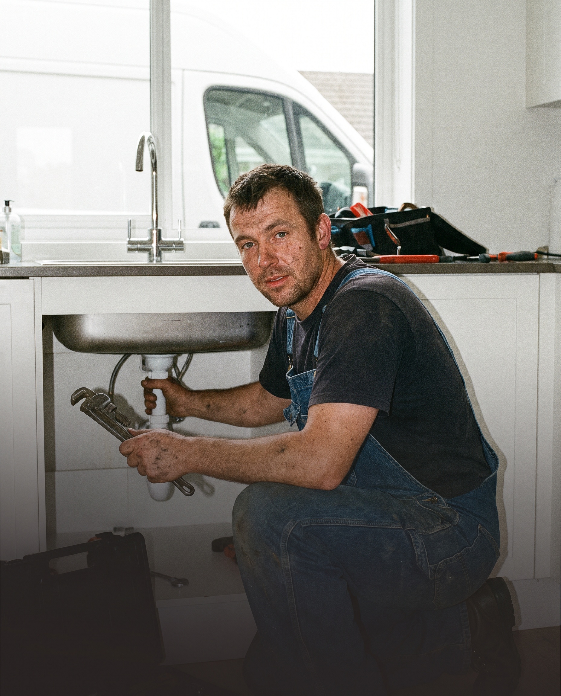A plumber at work fixing pipes