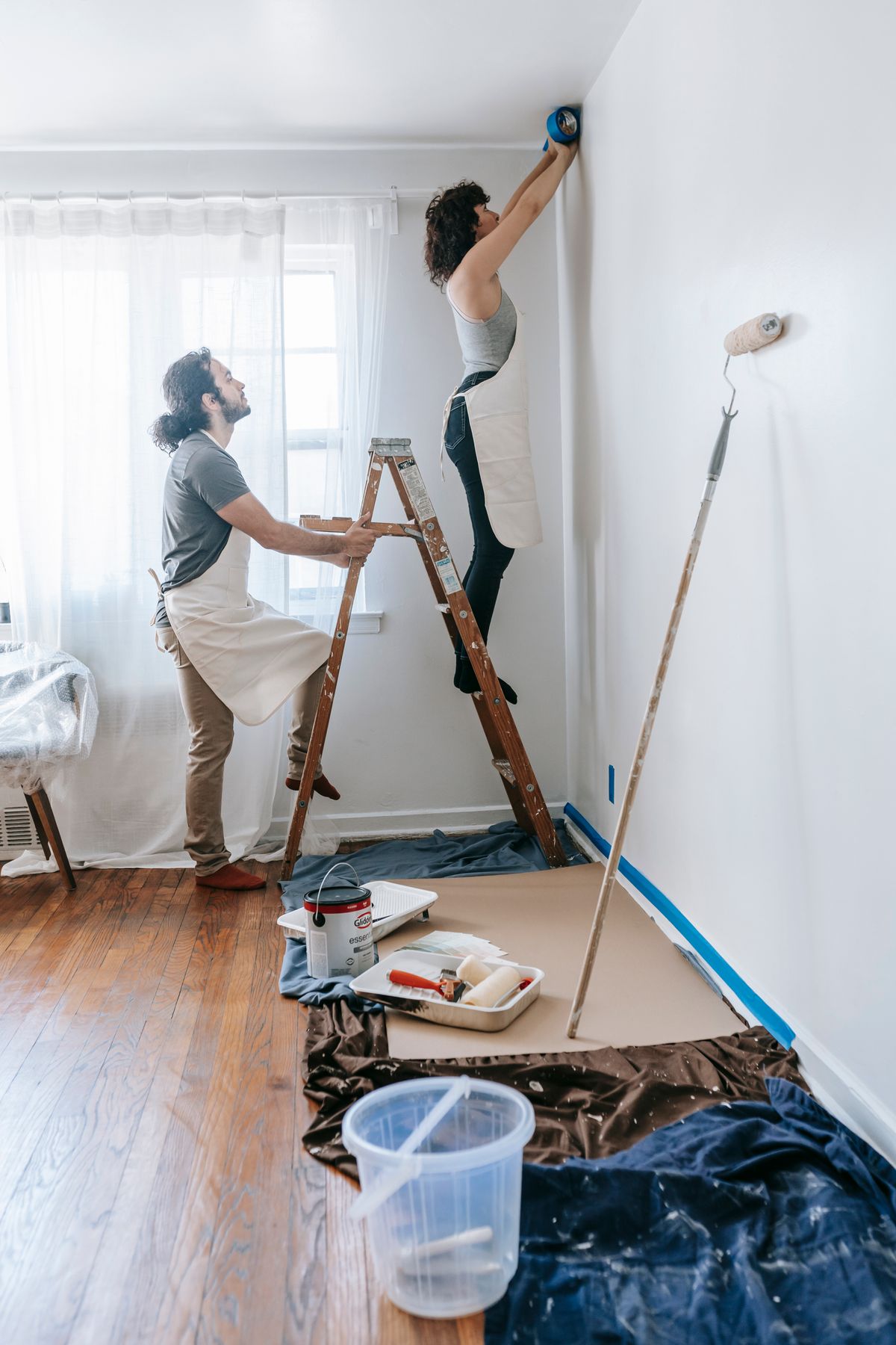 A roofing professional at work